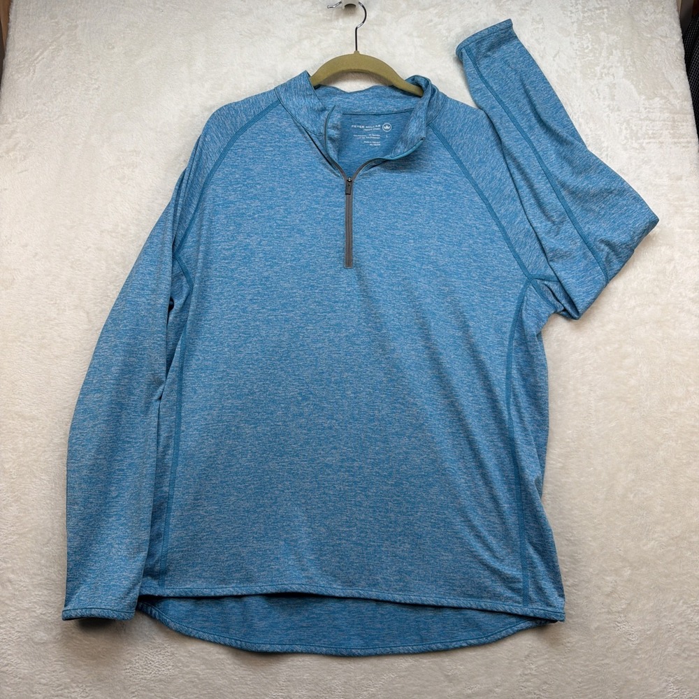 Peter Millar Crown Sport 1/4 Zip‎ Pullover Blue Performance Golf Shirt Large